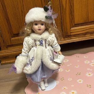 Elegant Winter porcelain doll with Accessories